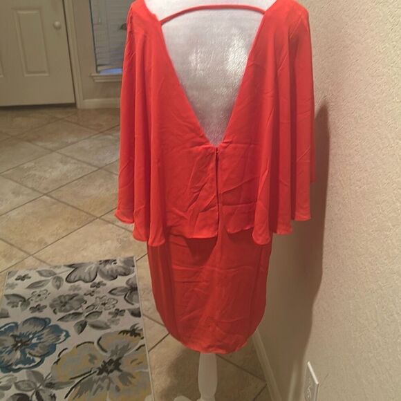 Krisa Women's Size M Layered Drape Mini Dress Coral Red Cocktail Party Flowy New - Picture 6 of 11